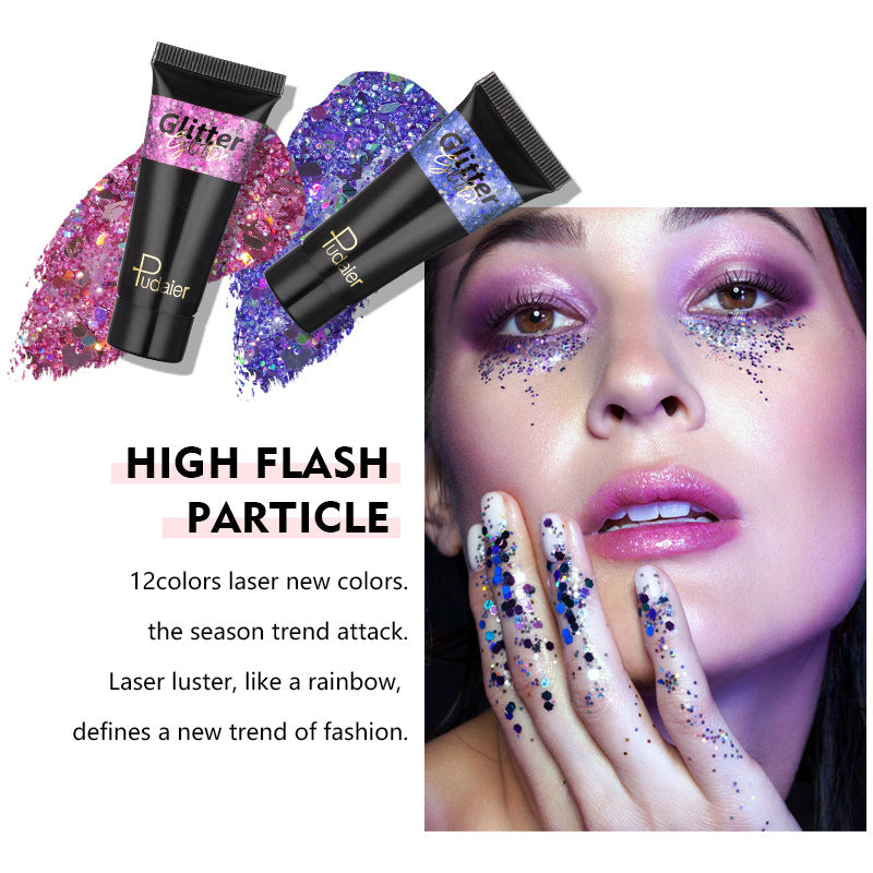 Pudaier Glitter Liquid Eyeshadow Monochrome Makeup Glitter Face Body 12 Colors Shimmering