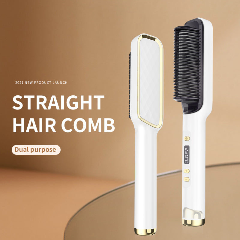 Brosse lissante LCD 2 en 1. Lisseur à ions négatifs, revêtement céramique, cheveux lisses & brillants sans frisottis.
