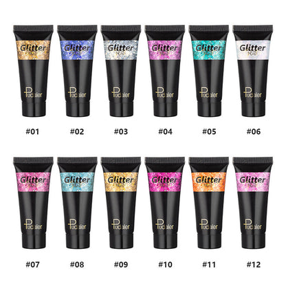 Pudaier Glitter Liquid Eyeshadow Monochrome Makeup Glitter Face Body 12 Colors Shimmering